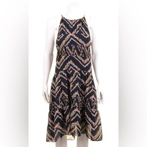 Anthropologie HD in Paris Womens Blue Floral Puckered Tiered Trapeze Dress S